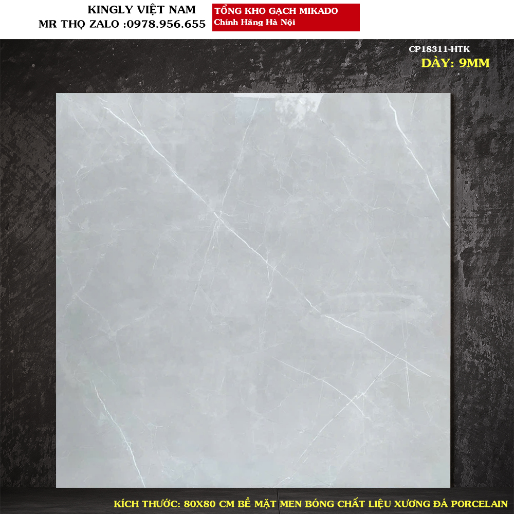 Gạch lát nền màu xám ghi vân đá Mikado 80x80 CP18311 Loại A1